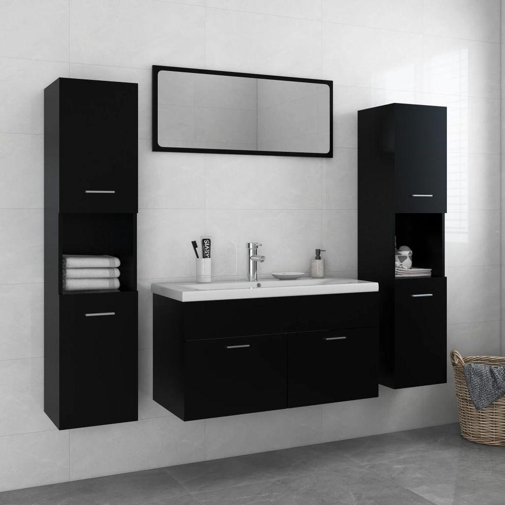 vidaXL Bathroom Furniture Set Black Engineered Wood vidaXL