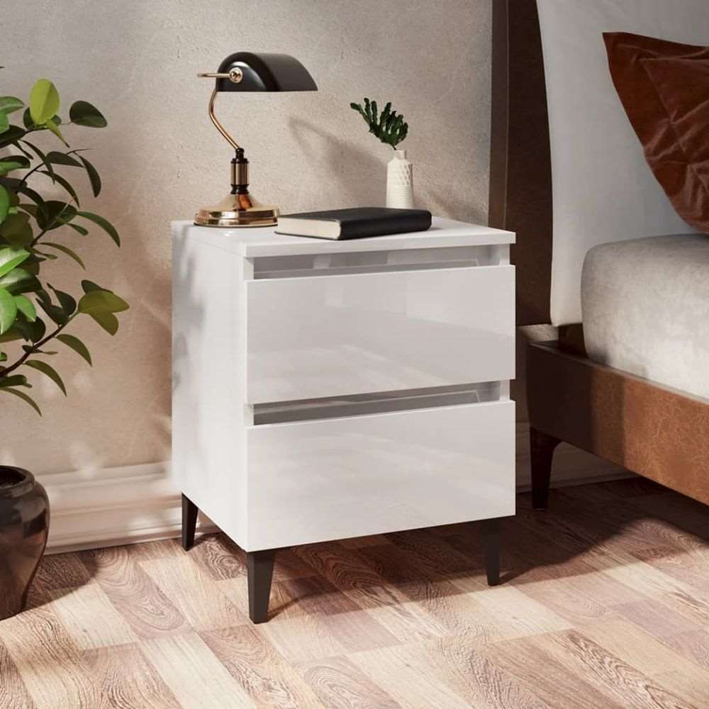 vidaXL Bed Cabinet with Metal Legs Smoked Oak 40x35x50 cm vidaXL