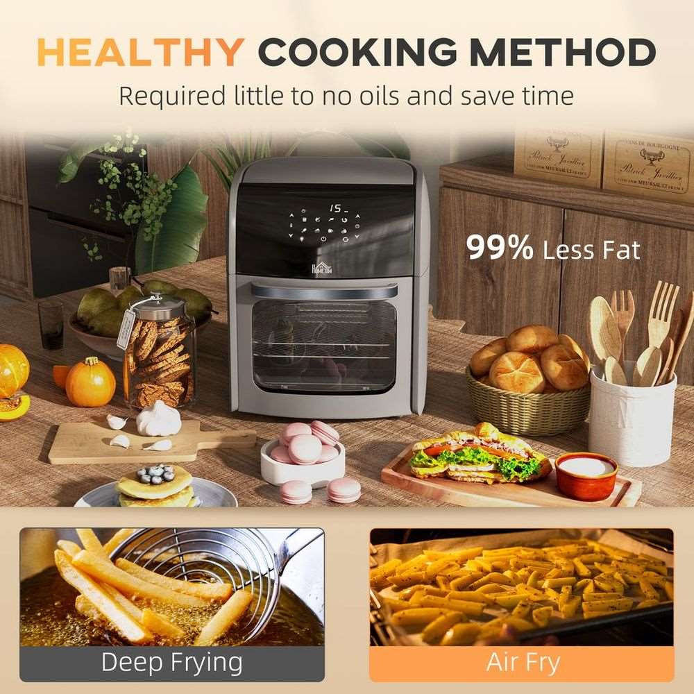 HOMCOM 12L Air Fryer Oven with 8 Preset Modes Rapid Air Circulation 1800W Grey HOMCOM