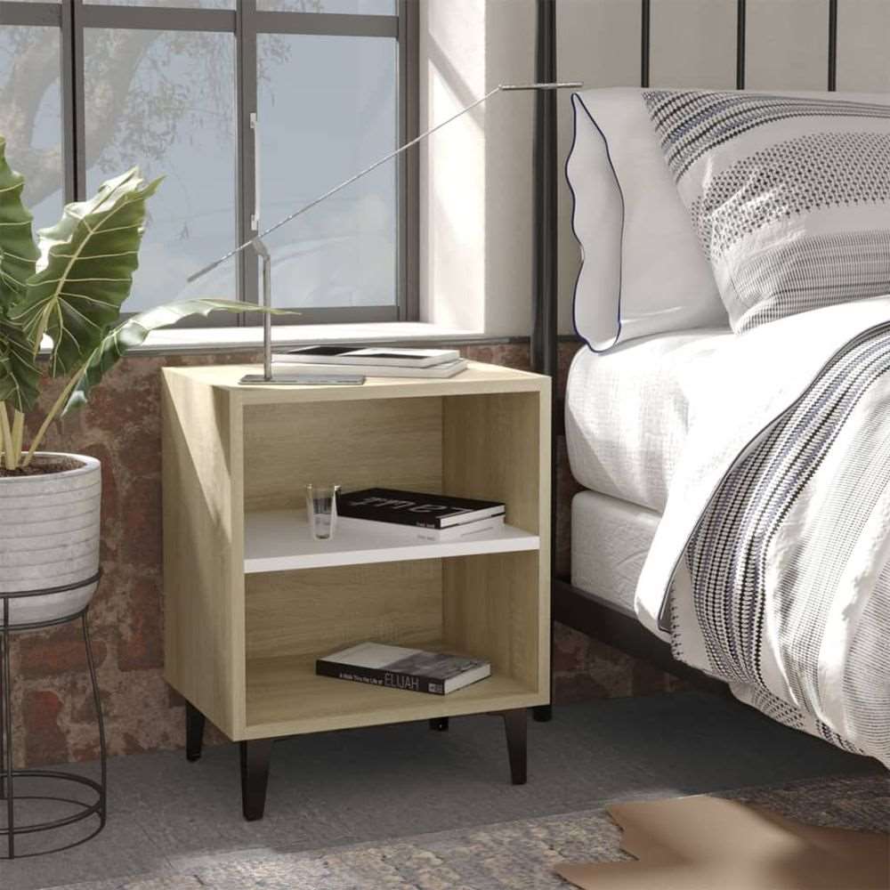 vidaXL Bed Cabinet with Metal Legs Smoked Oak 40x30x50 cm vidaXL