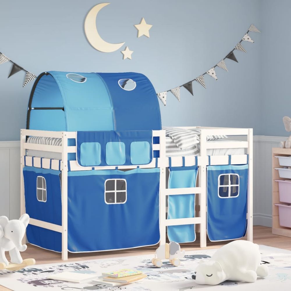 vidaXL Kids' Loft Bed with Tunnel White&Black 80x200 cm Solid Wood Pine white and blue vidaXL