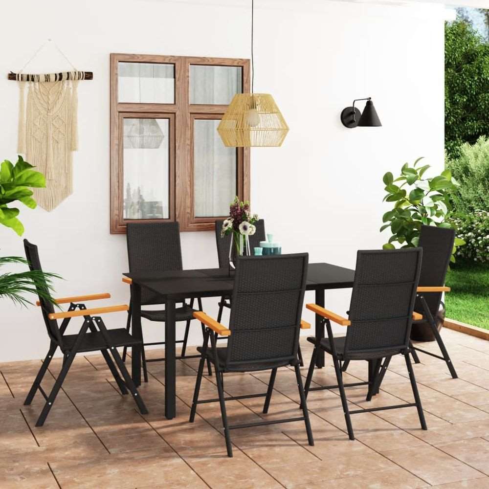 vidaXL 3 Piece Garden Dining Set Black and Brown 7 150 cm table length vidaXL