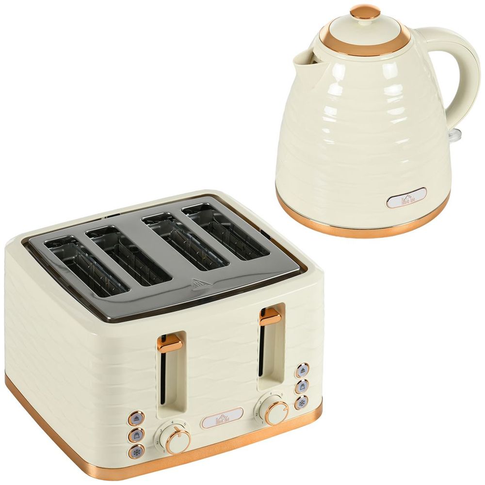 HOMCOM Kettle and Toaster Set 1.7L Rapid Boil Kettle & 4 Slice Toaster Beige HOMCOM