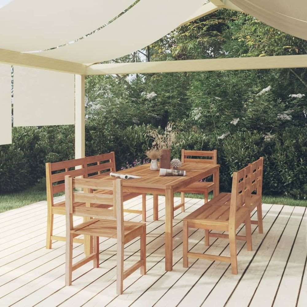 vidaXL 3 Piece Garden Dining Set Solid Wood Teak 2x bench + 2x chair + table 180 cm table length vidaXL