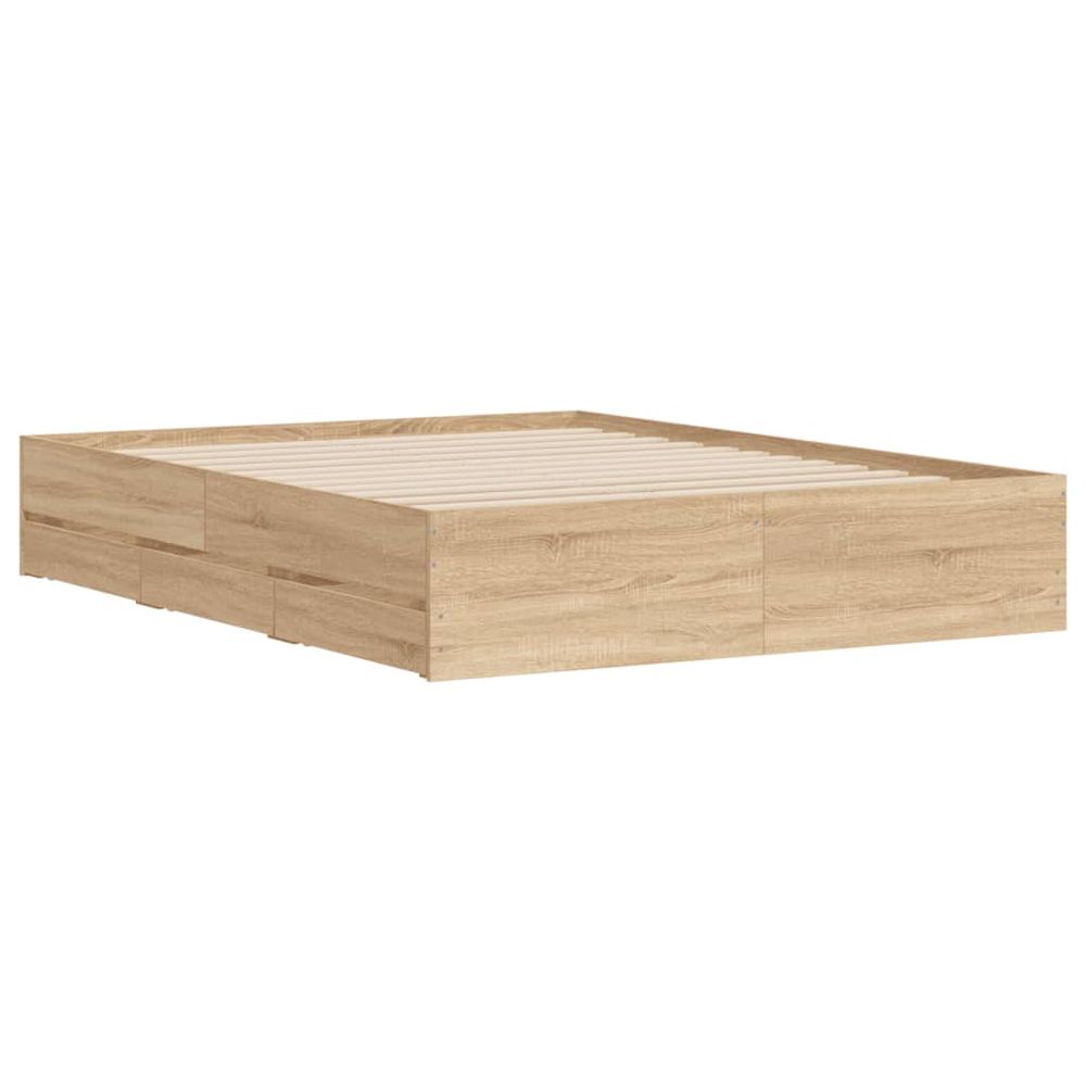 vidaXL Bed Frame with Drawers Sonoma Oak 140x190 cm Engineered Wood vidaXL