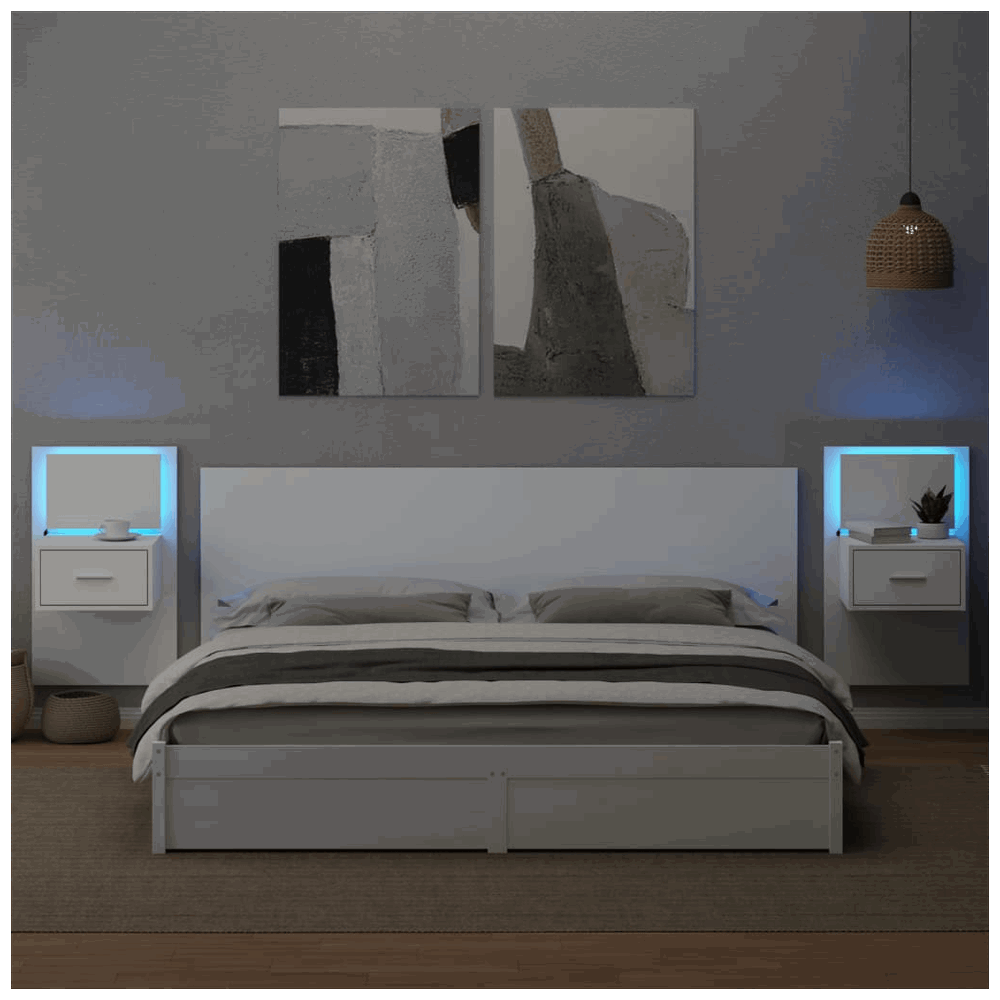 vidaXL Bed Headboard with Cabinets White 200 cm Engineered Wood vidaXL