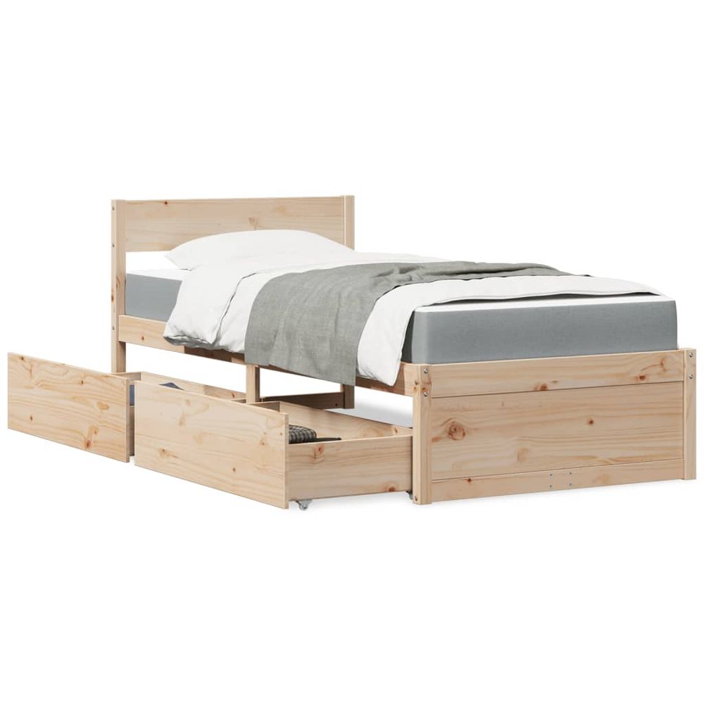 vidaXL Bed with Drawers and Mattress 90x190 cm Single Solid Wood Pine vidaXL