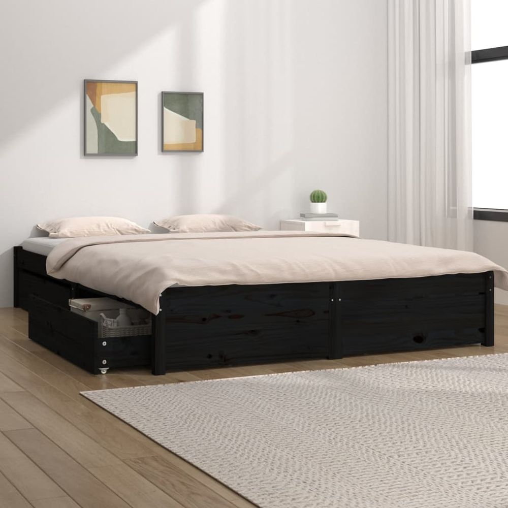 vidaXL Bed Frame with Drawers 120x190 cm Small Double black vidaXL