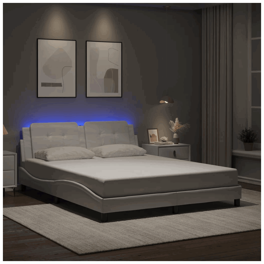 vidaXL Bed Frame with LED Lights White 160x200 cm Faux Leather vidaXL