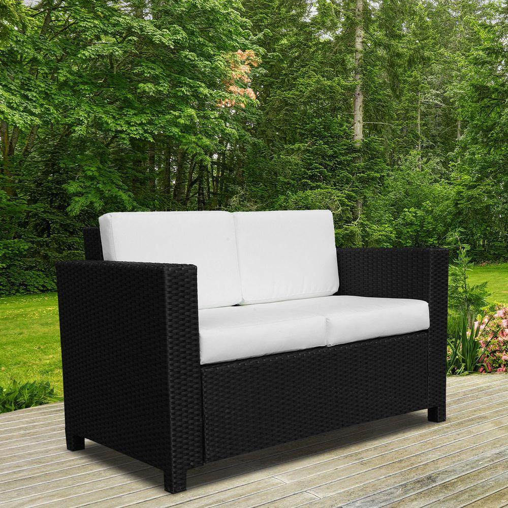 Outsunny 2 Seater Rattan Garden Sofa Black Double Couch Loveseat Wicker Outsunny