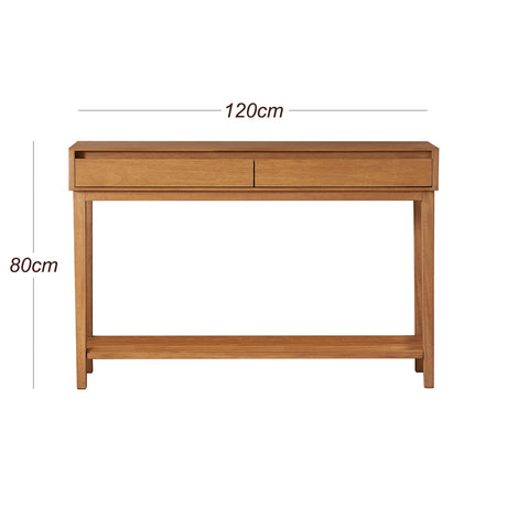Fishe and Lilly Console Table in natural wood finish with two drawers and dimensions 120cm x 80cm