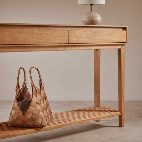 Fishe and Lilly Console Table with a minimalist design, featuring a drawer and a lower shelf for storage