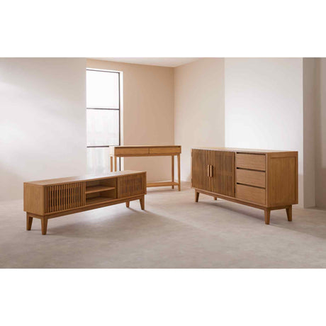 Fishe and Lilly Console Table in Natural Wood Finish with Stylish Slatted Design