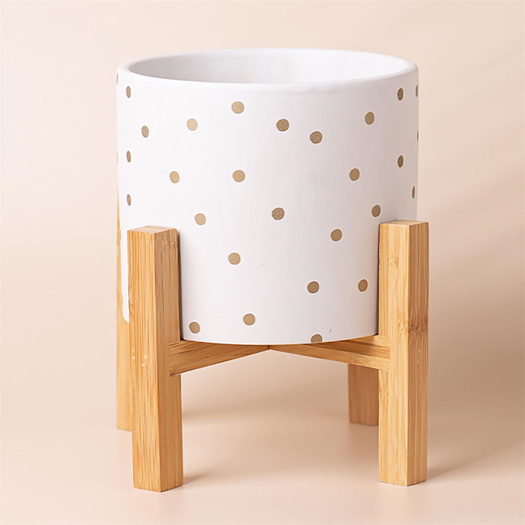 Artificial Plants Ceramic Planters Displays Home Decor Leaf Design 23.5cm Gold Dot with Stand Leaf