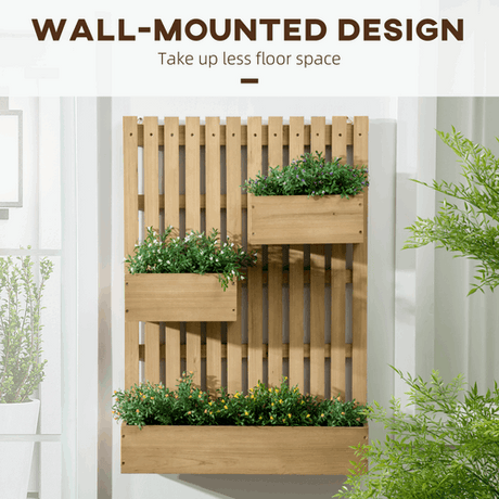 Outsunny Wooden Garden Planters with Trellis Wall-mounted Raised Garden Bed Outsunny