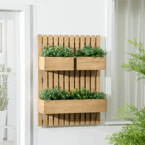 Outsunny Wooden Garden Planters with Trellis Wall-mounted Raised Garden Bed Outsunny