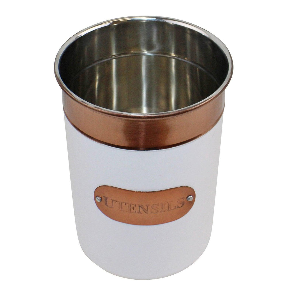 Utensils Holder, Copper & White Metal Design Geko Products