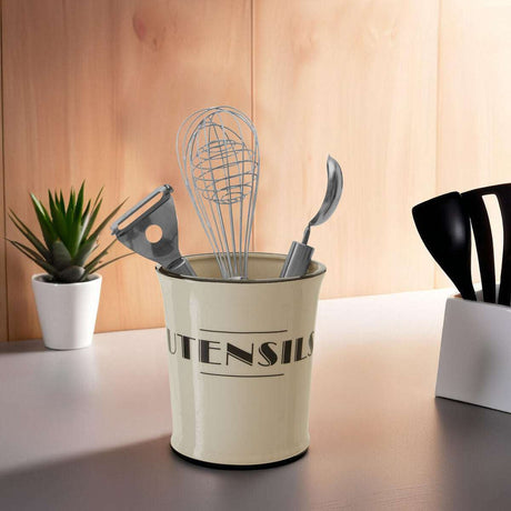 Orsina Utensils Holder in Cream with Metal Whisk and Kitchen Tools for Organising Cooking Essentials