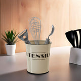 Orsina Utensils Holder in Cream with Metal Whisk and Kitchen Tools for Organising Cooking Essentials