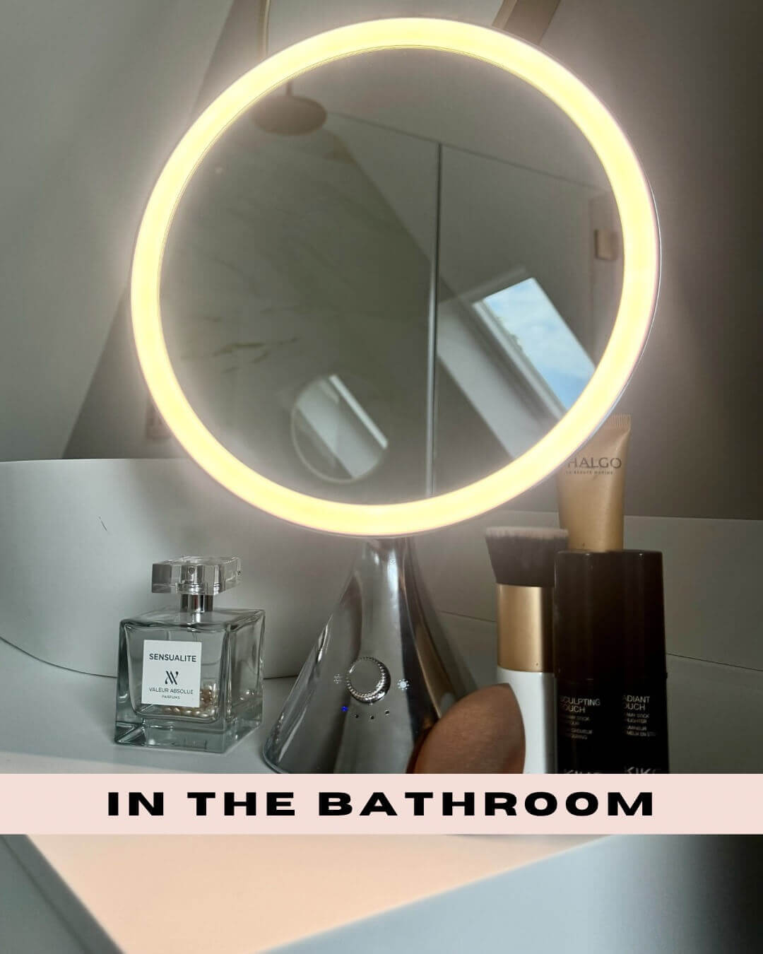 Hollywood Vanity Mirror with Ring Light and Stylish Chrome Base for Bathroom Use