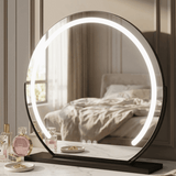Chic circular vanity mirror with soft LED lighting, perfect for elegant dressing tables