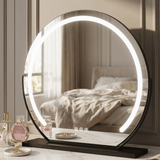 Chic circular vanity mirror with soft LED lighting, perfect for elegant dressing tables