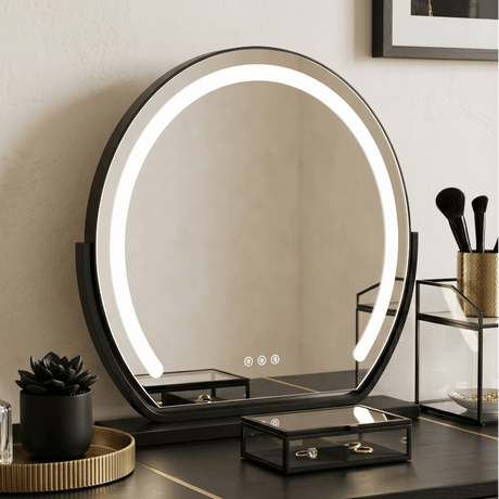 Stylish Hollywood Vanity Mirror with LED Light Ring for Glamorous Makeup Application
