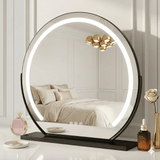 Hollywood Vanity Mirror with Adjustable LED Lighting and Elegant Circular Design on a Stylish Base