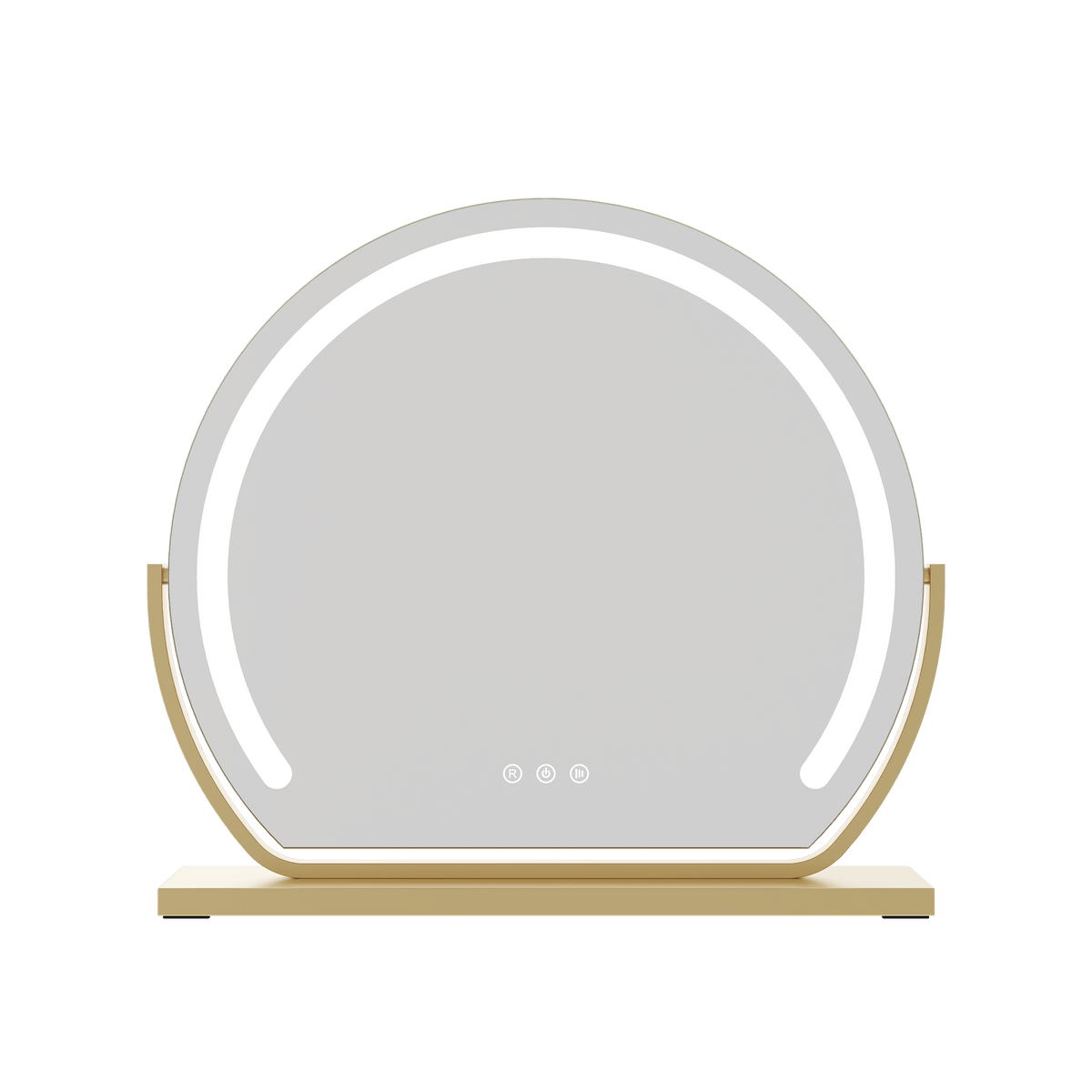 Hollywood Mirrors Round Vanity Mirror with LED Lighting and Elegant Gold Base for Stylish Rooms