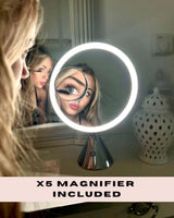 Hollywood vanity mirror with built-in LED light and x5 magnifier for flawless makeup application