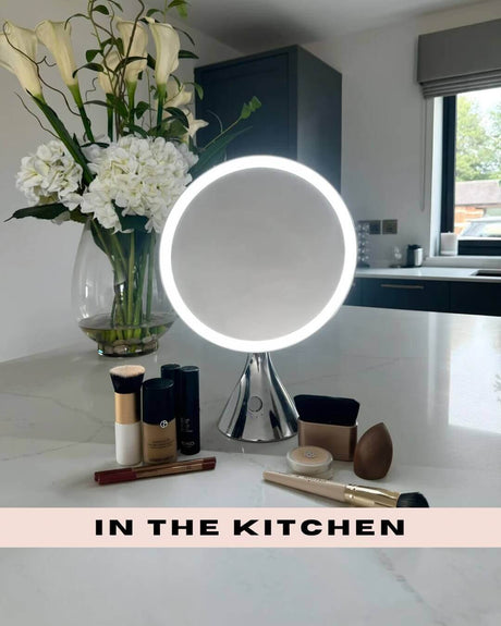 Hollywood Vanity Mirror with LED Light on Kitchen Counter with Makeup Products