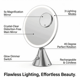 Hollywood Vanity Mirror with 5x Magnification, three lighting modes and cordless design for effortless beauty