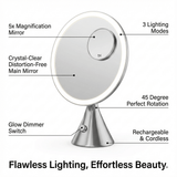 Hollywood Vanity Mirror with 5x Magnification, three lighting modes and cordless design for effortless beauty