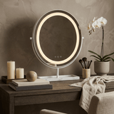Hollywood Vanity Mirror with LED lights and sleek white base for elegant styling and makeup application