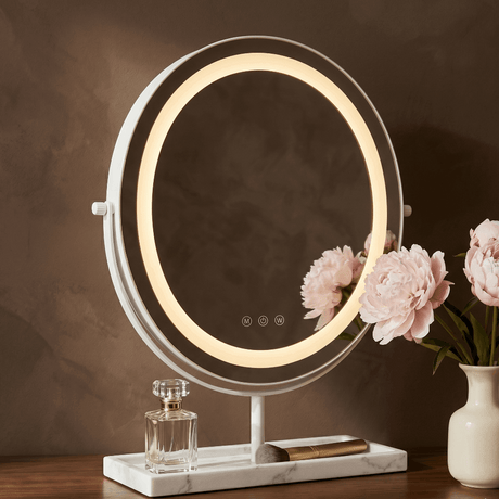 Hollywood Mirrors Vanity Mirror with LED lighting and marble base for elegant styling