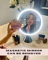 Hollywood vanity mirror with removable magnetic mirror, ideal for makeup application