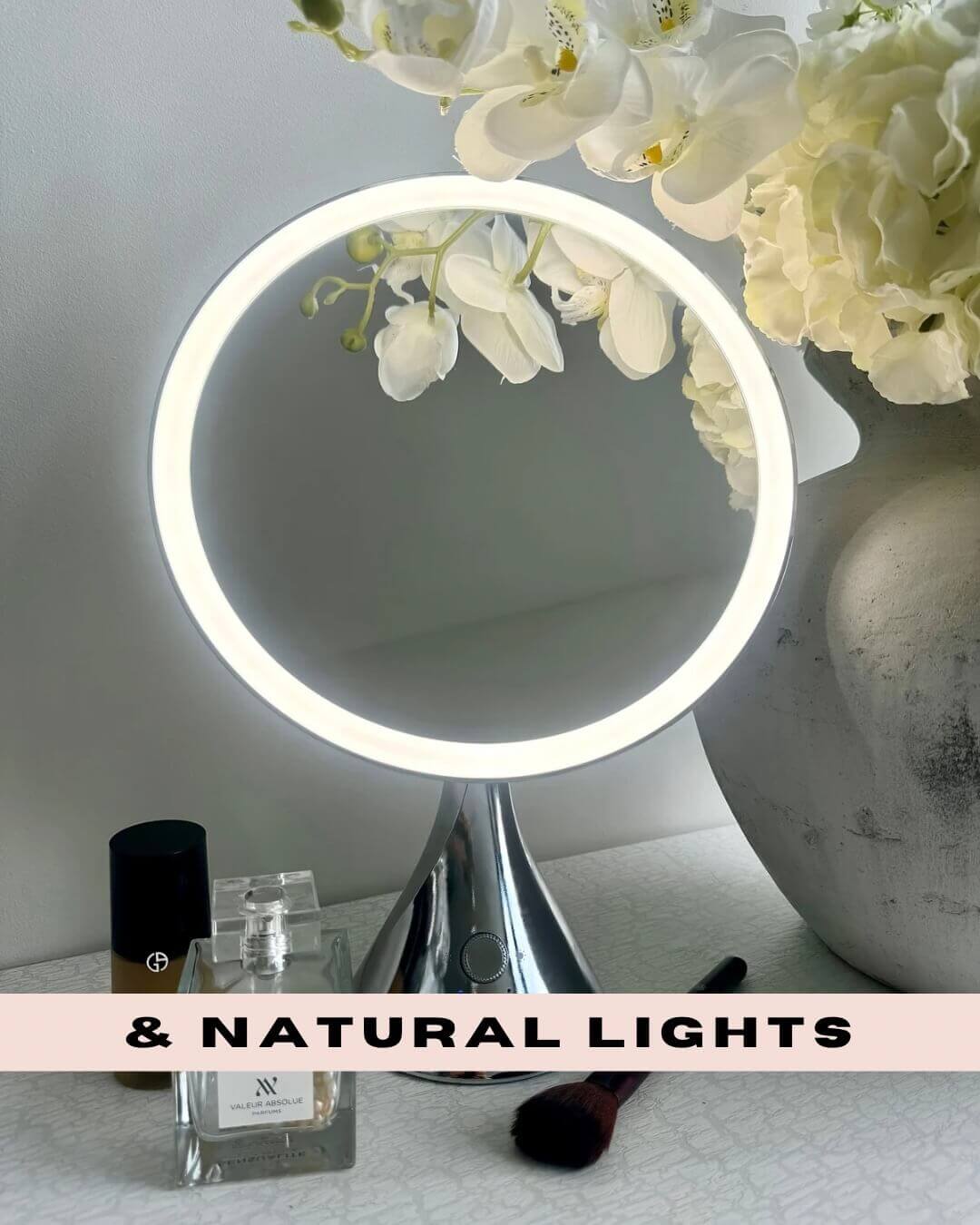Hollywood Vanity Mirror with LED Ring Light and Stylish Base for Makeup Application