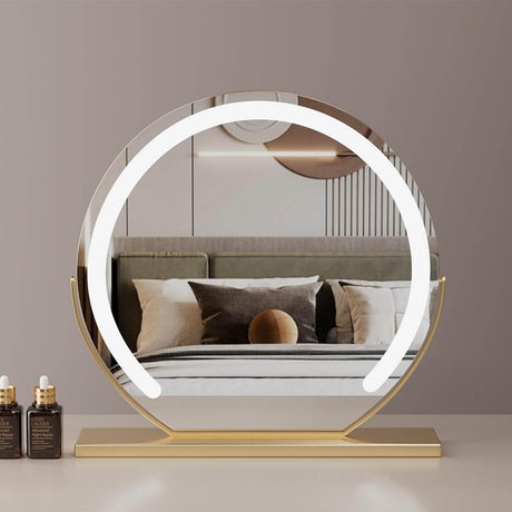 Stylish Hollywood Vanity Mirror with an Elegant Gold Base and Circular Design for Modern Interiors