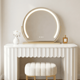 Stylish Vanity Mirror with LED Lighting on a White Table with a Modern Design
