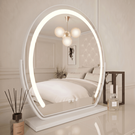 Hollywood Vanity Mirror with Soft LED Lighting and Elegant Oval Design for Bedroom Decor