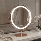 Elegant Hollywood Vanity Mirror with LED lighting and a modern rose gold finish for stylish decor