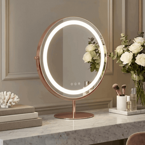 Hollywood Vanity Mirror with a circular design and illuminated ring, perfect for makeup application