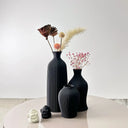 Nisu Home Black Ribbed Vases Set for Elegant Floral Arrangements and Home Decor
