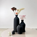 Nisu Home Black Ribbed Vases Set for Elegant Floral Arrangements and Home Decor