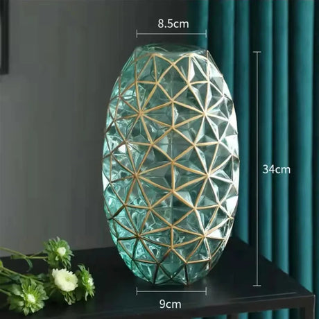 Nisu Home Geometric Glass Vase with Gold Detailing, 34cm Tall and Stylish Design