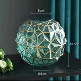 Nisu Home Geometric Glass Vase in teal with gold accents, measuring 18.5cm tall and 8cm wide