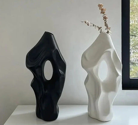 Nisu Home Artistic Black and White Vases with Unique Shapes for Contemporary Decor