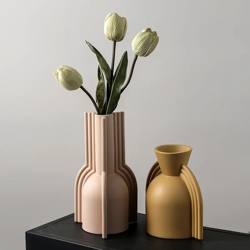 Nisu Home modern decorative vase in pink and gold with artificial flowers for stylish home decor