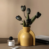Nisu Home Yellow Vase with Rainbow Design and Black Tulips for Stylish Home Decor