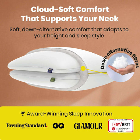 Brightr Sleep Vegan Down Pillow with adjustable microfibre for soft, anti-allergy comfort and support